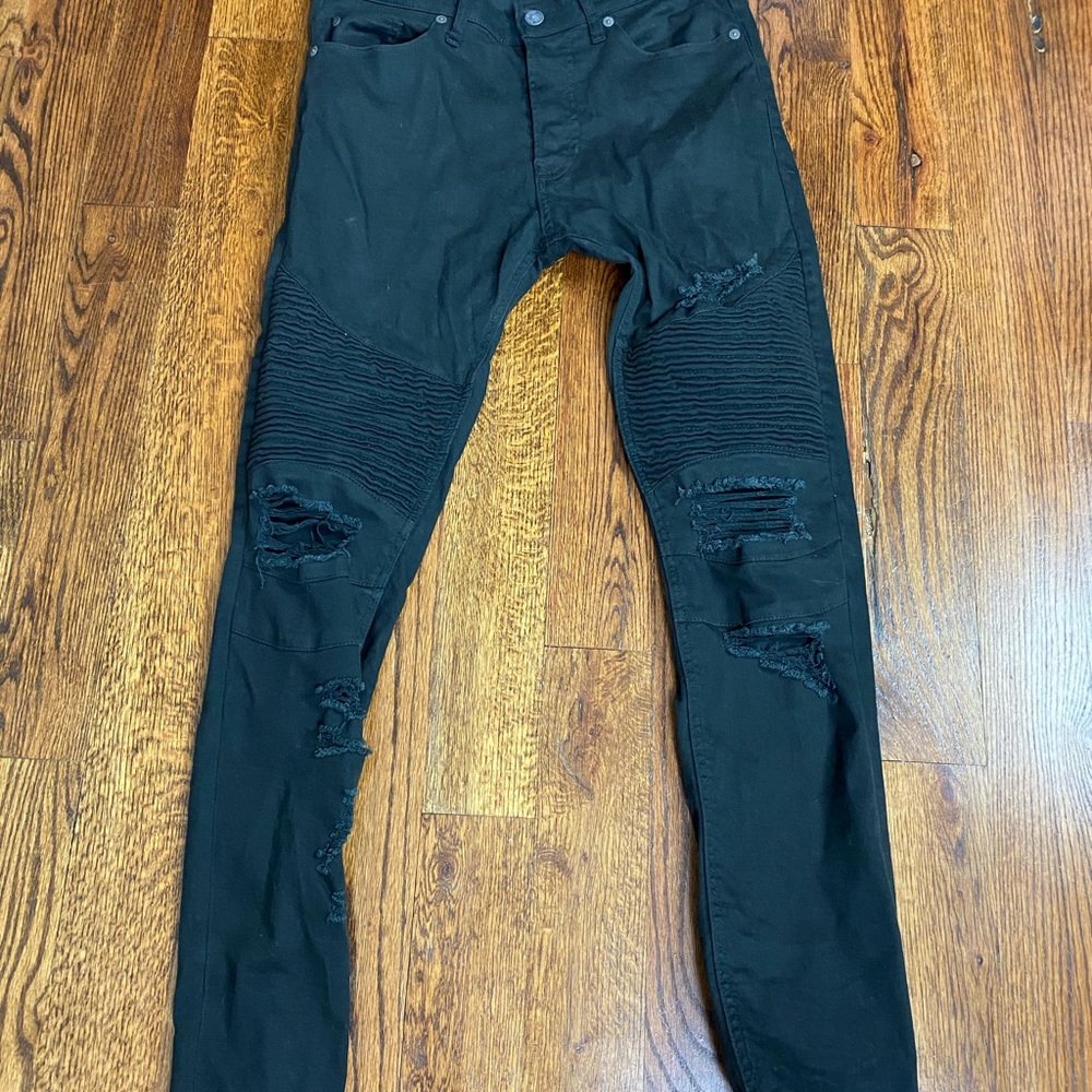 Black denim ripped biker jeans